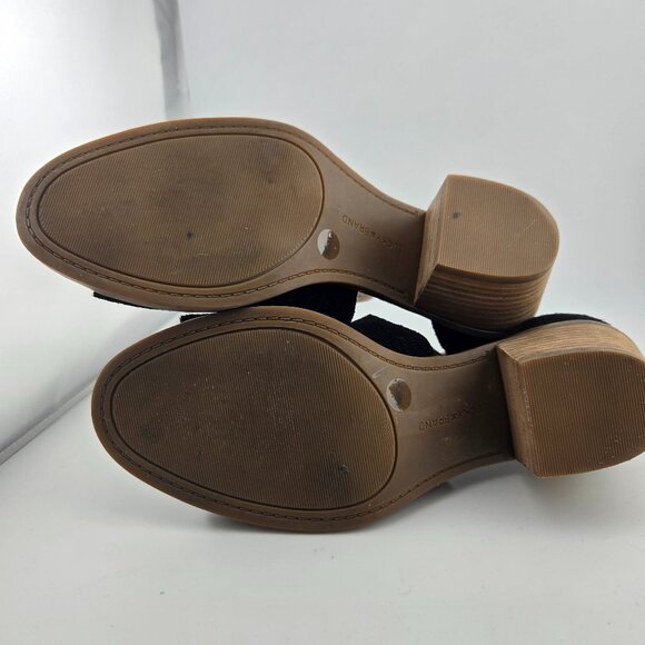 Lucky Brand Baxley Black Suede Bootie Sandals | Size 7M Peep Toe Ankle Strap - Picture 11 of 13